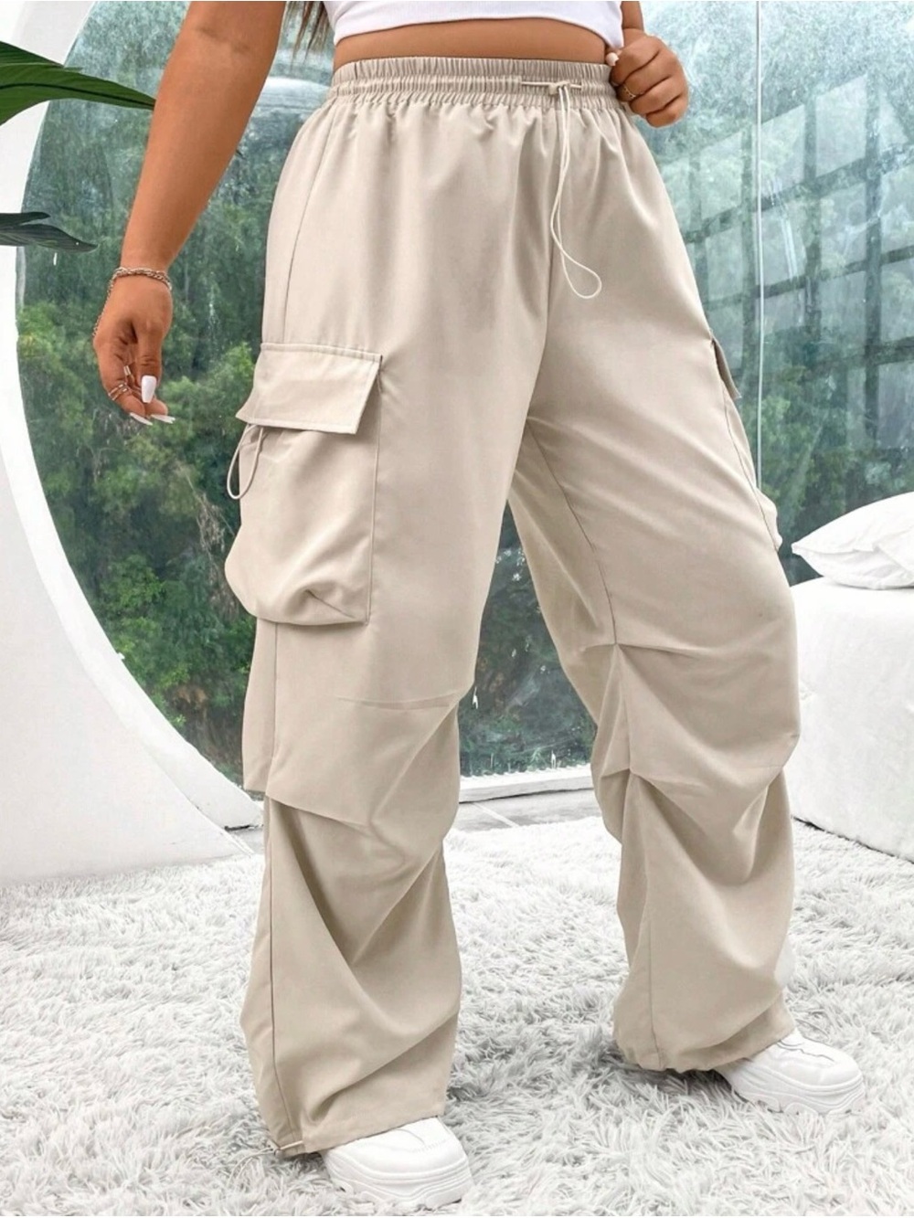 SHEIN Apricot Cargo Parachute Pants